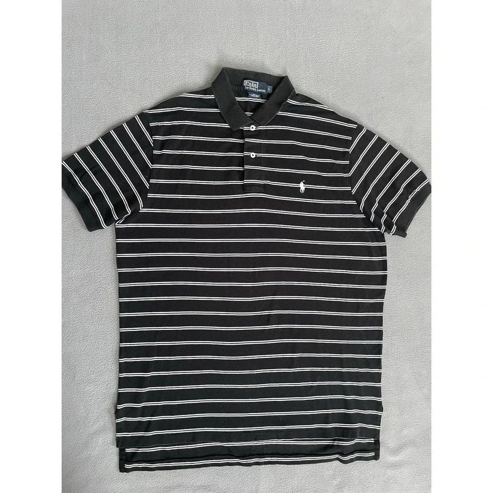Polo Ralph Lauren Polo Shirt Mens Large Black Striped 100 Pima Cotton